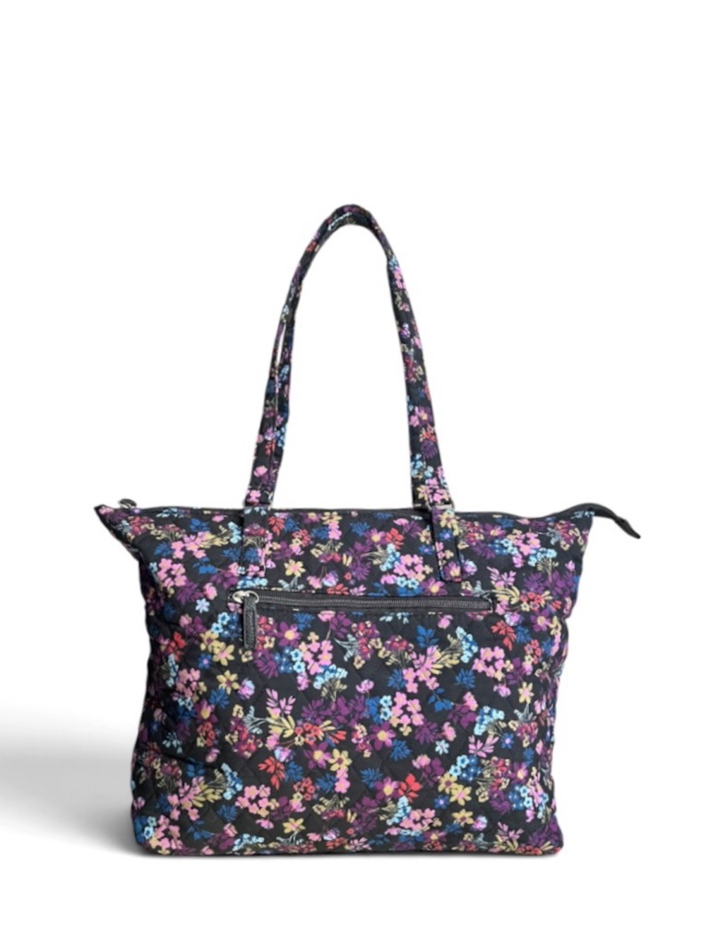 Large Quilted Tote Bag in Black Multicolored Floral Print